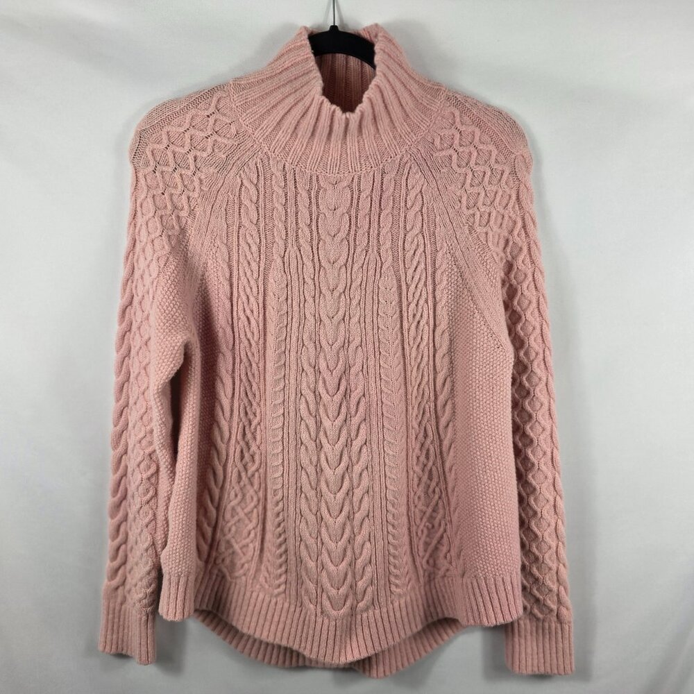 Ann Taylor Pink Cable Knit Sweater Women's Size Large Lambswool Alpaca Mock Neck